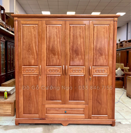 Tủ quần áo gỗ xoan đào 4 cánh giá rẻ 