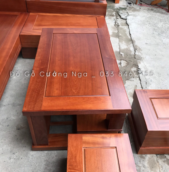 Sofa Gỗ Xoan Đào 2m4x2m Góc L Tay Trứng Hiện Đại 