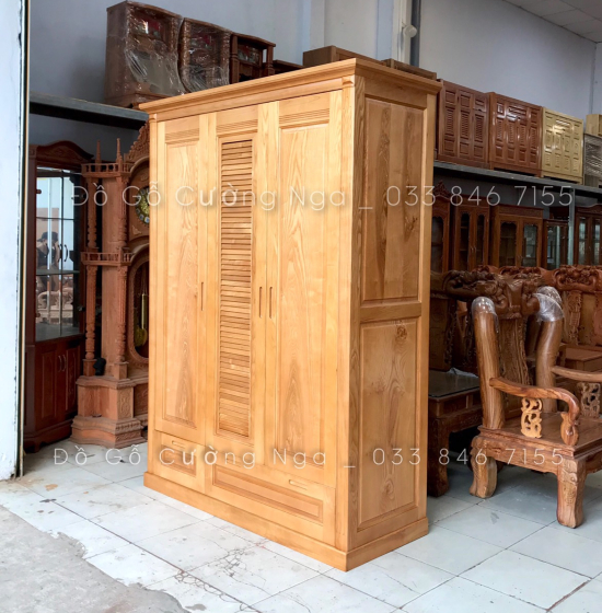 Tủ Áo Gỗ Sồi Nga 3 Cánh 2 Buồng Hiện Đại 