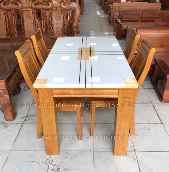Bộ bàn ăn mặt đá 6 ghế 1m4 hiện đại 