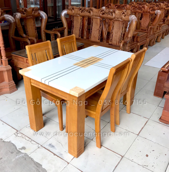 Bộ bàn ăn mặt đá nhập khẩu 4 ghế hiện đại 