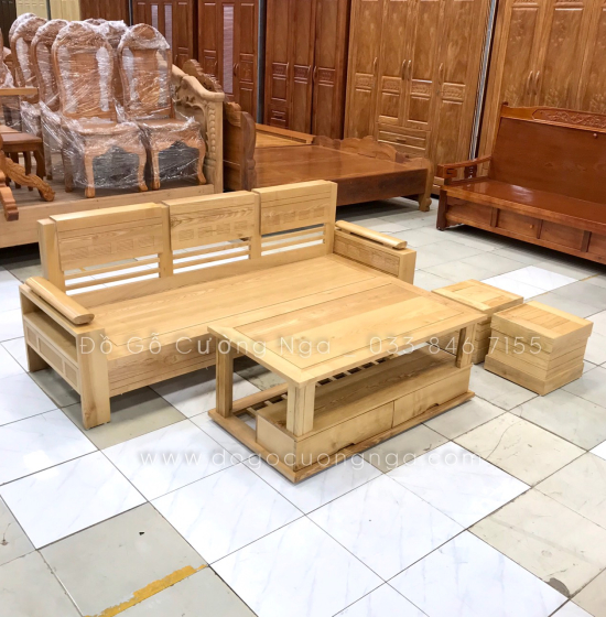 Bộ Ghế Sofa Một Văng 2m - Gỗ Sồi Nga Màu Tự Nhiên 