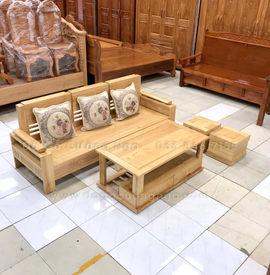 Bộ Ghế Sofa Một Văng 2m - Gỗ Sồi Nga Màu Tự Nhiên 