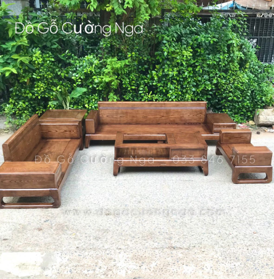Bộ Ghế Sofa Gỗ Sồi Nga Màu Óc Chó - 2 Văng Hiện Đại 