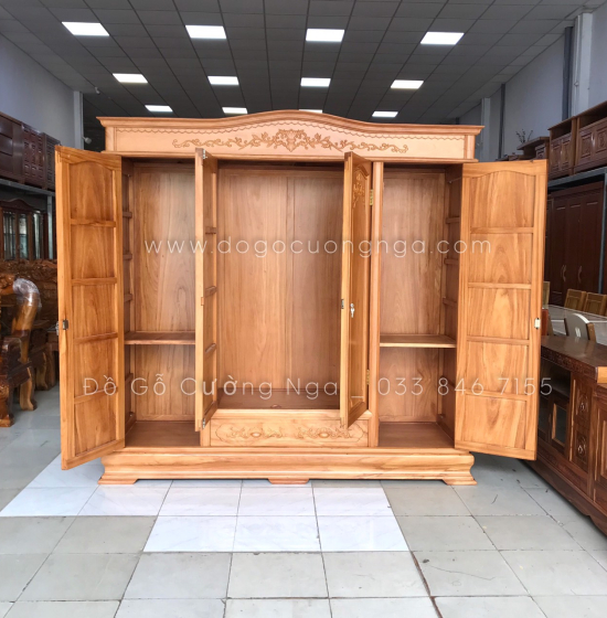 Tủ áo gỗ gõ đỏ 4 cánh - 2m1 cao cấp 