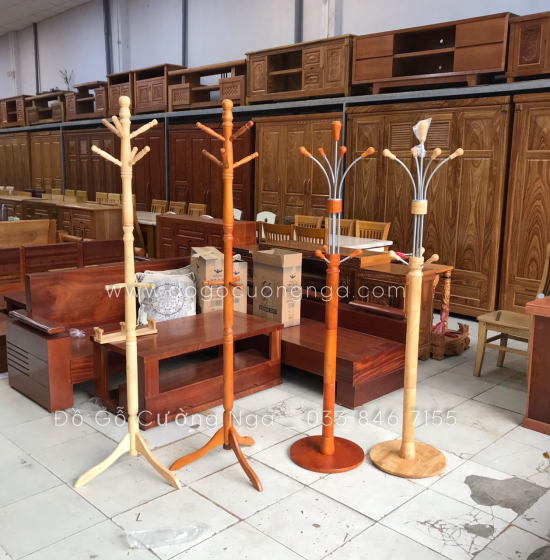 Móc Áo Đứng Gỗ Cao Su Đẹp Hiện Đại - Màu Xoan 