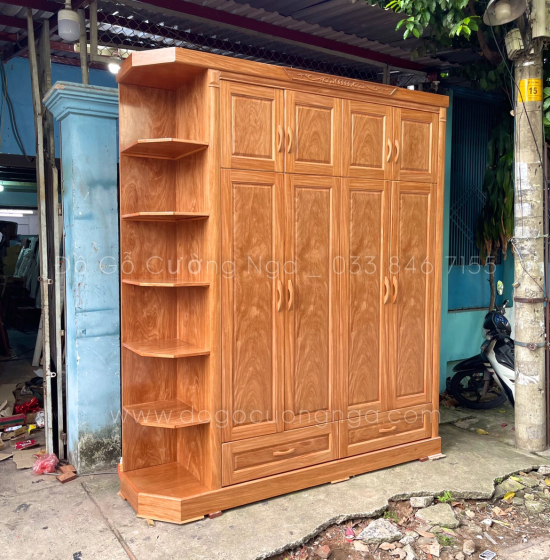 Tủ quần áo gỗ đinh hương 2 tầng 5 cánh - góc trang trí 