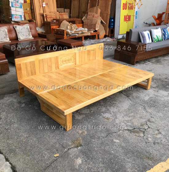 Ghế Giường Gấp Đa Năng Gỗ Sồi 1m4x1m9 Màu Tự Nhiên Giá Rẻ 