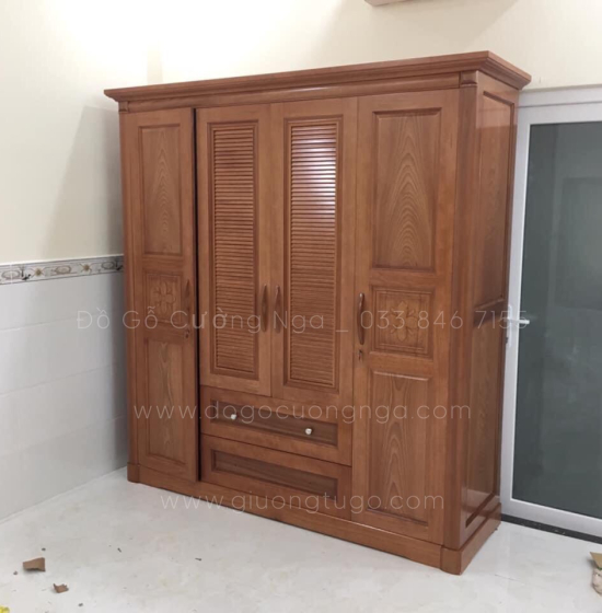 Tủ quần áo gỗ xoan đào 4 cánh cao cấp 
