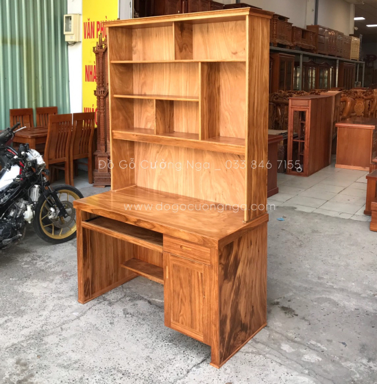 Bàn Học Sinh Gỗ Hương Xám Kết Hợp Giá Sách