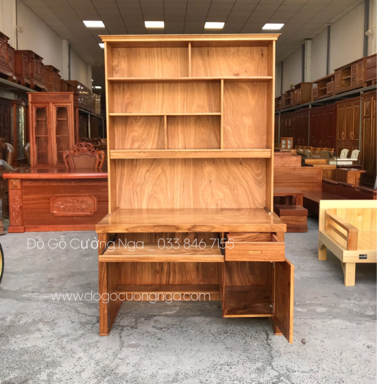 Bàn Học Sinh Gỗ Hương Xám 1m Có Kệ Sách BH 25.6