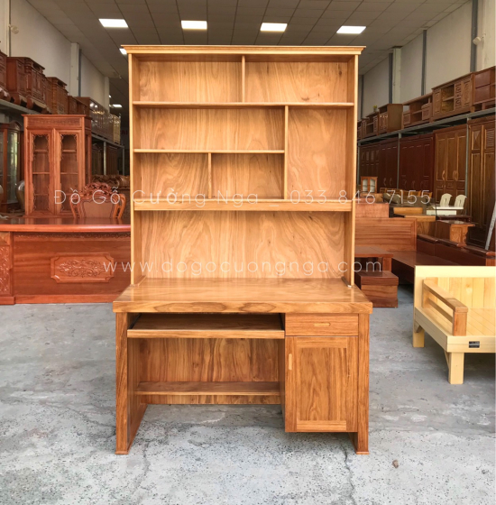 Bàn Học Sinh Gỗ Hương Xám 1m2 Kèm Giá Sách Hiện Đại 