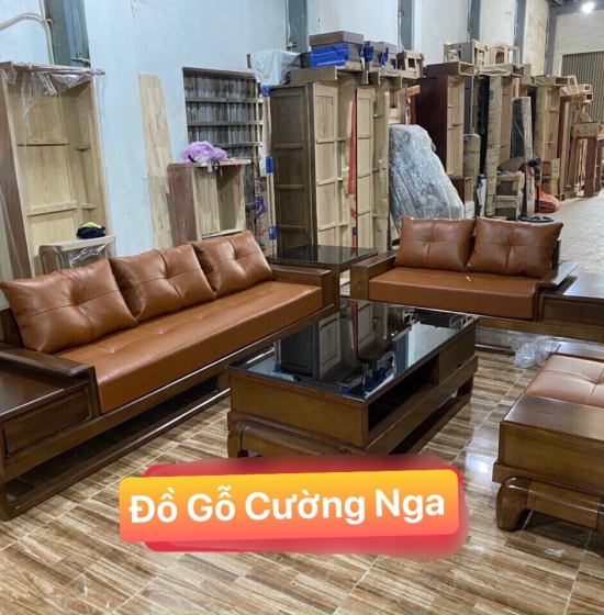 Bộ Bàn Ghế Sofa 2 Văng Gỗ Sồi Nga Kèm Nệm - Mẫu Đùi Gà 