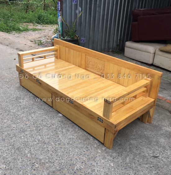 Giường Gấp Gỗ Sồi 2 Ngăn Kéo 1m4x1m9 Màu Tự Nhiên Giá Rẻ 