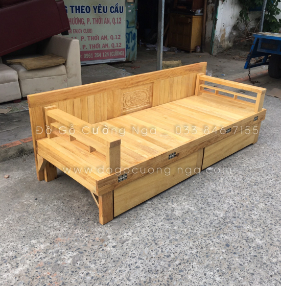 Giường gấp gỗ sồi 2 ngăn kéo 1m2x1m9 - màu tự nhiên 