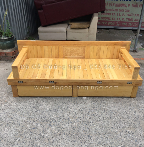 Giường Gấp Gỗ Sồi 2 Ngăn Kéo 1m4x1m9 Màu Tự Nhiên Giá Rẻ 