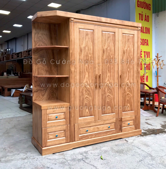 Tủ quần áo gỗ hương xám 3 cánh 1m9 kèm góc - vế trái 