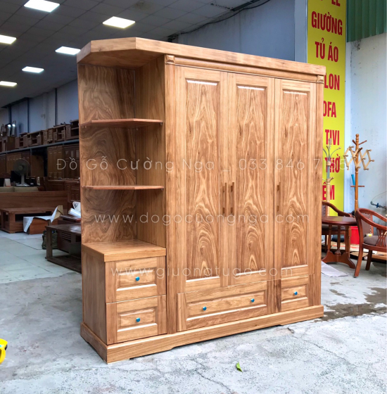 Tủ quần áo gỗ hương xám 3 cánh 1m9 kèm góc - vế trái 