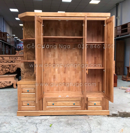 Tủ quần áo gỗ hương xám 3 cánh 1m9 kèm góc - vế trái 