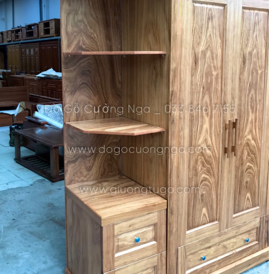 Tủ quần áo gỗ hương xám 3 cánh 1m9 kèm góc - vế trái 
