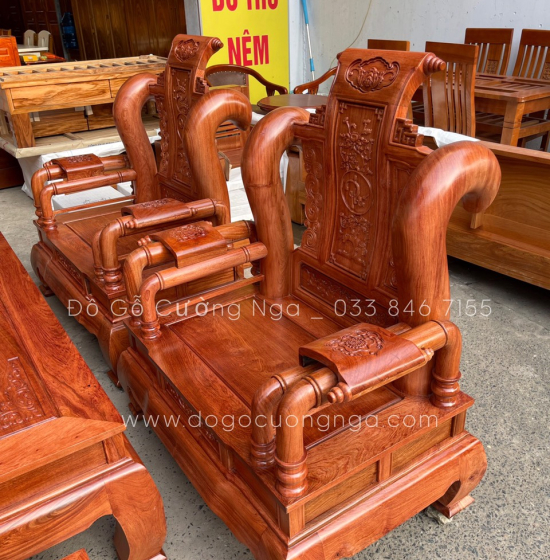 Bộ bàn ghế salon gỗ hương đá cột 12 - mẫu tần thủy hoàng