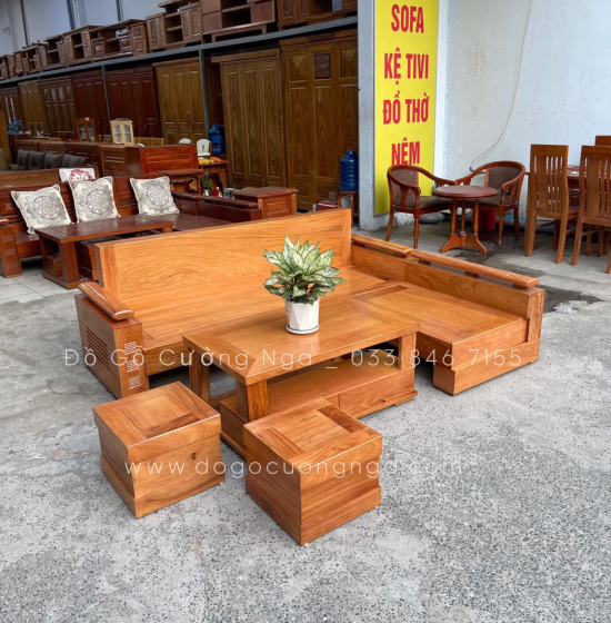 Bàn Ghế Sofa Gỗ Gõ Đỏ Góc L 2m1 x 1m6
