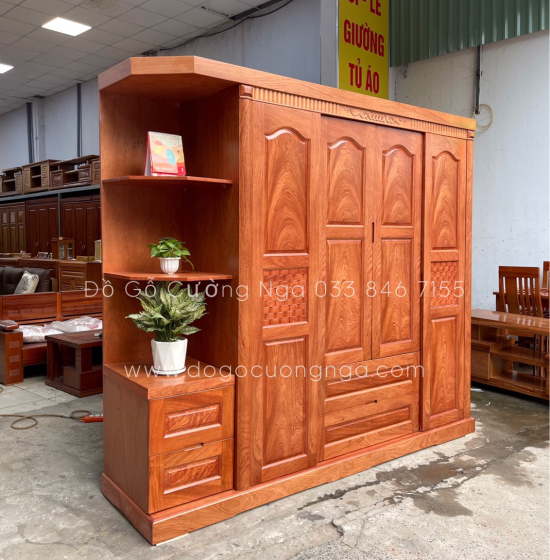 Tủ quần áo gỗ hương đá 2m3 kèm kệ - vế  trái 
