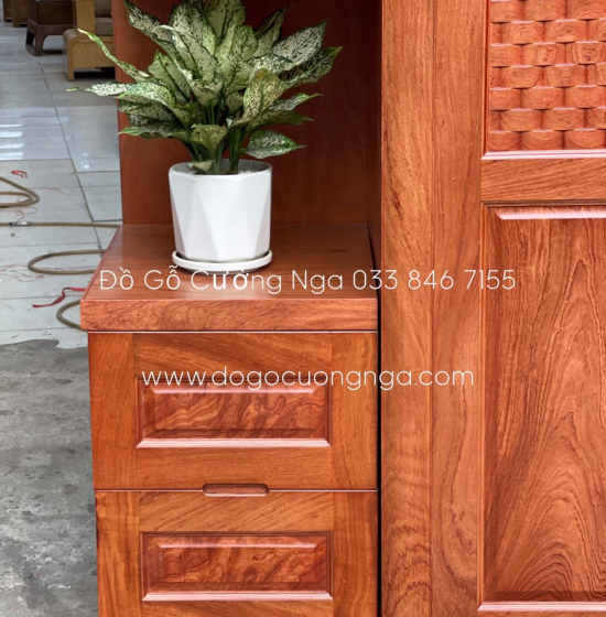 Tủ quần áo gỗ hương đá 2m3 kèm kệ - vế  trái 