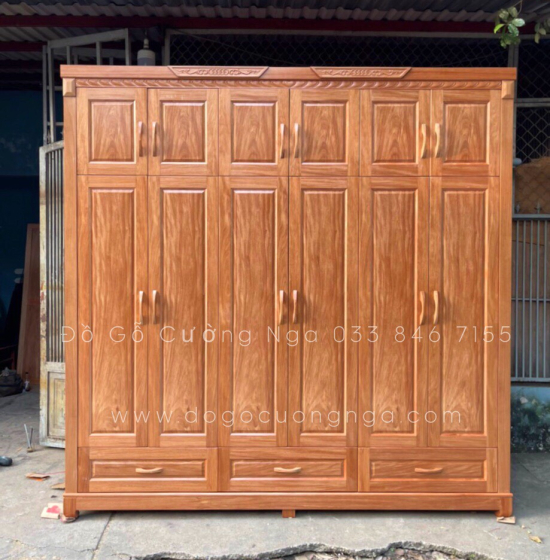 Tủ quần áo gỗ đinh hương 6 cánh - 2 tầng hiện đại 