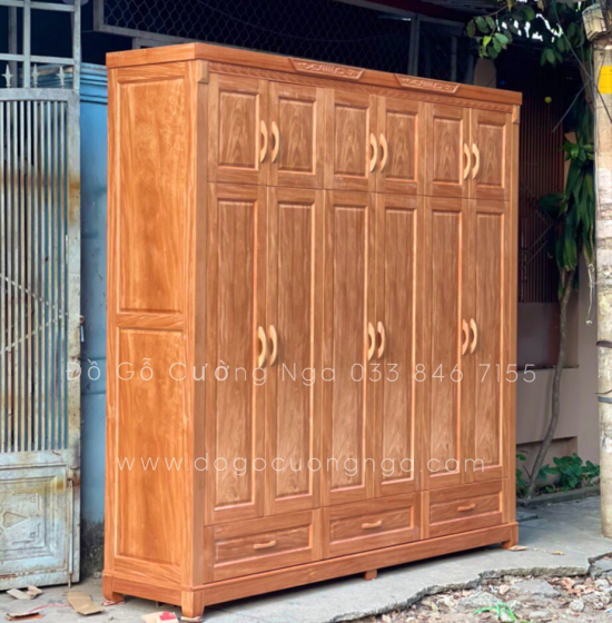 Tủ quần áo gỗ đinh hương 6 cánh - 2 tầng hiện đại 