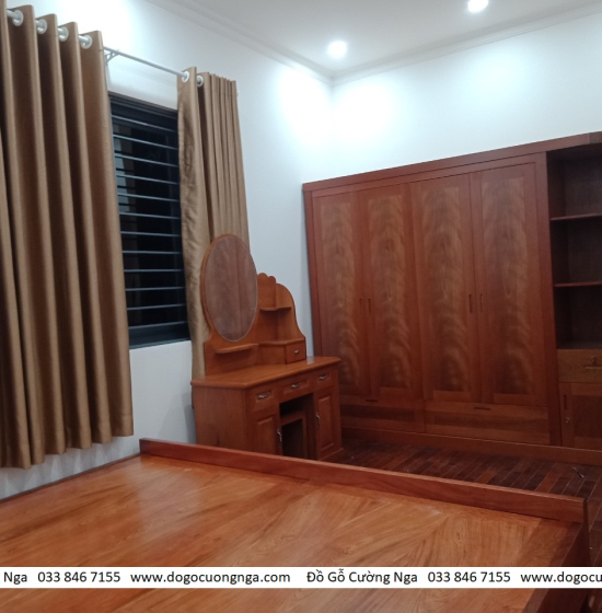 Tủ quần áo gỗ xoan đào 4 cánh 2m3 kèm kệ trang trí - vế trái 