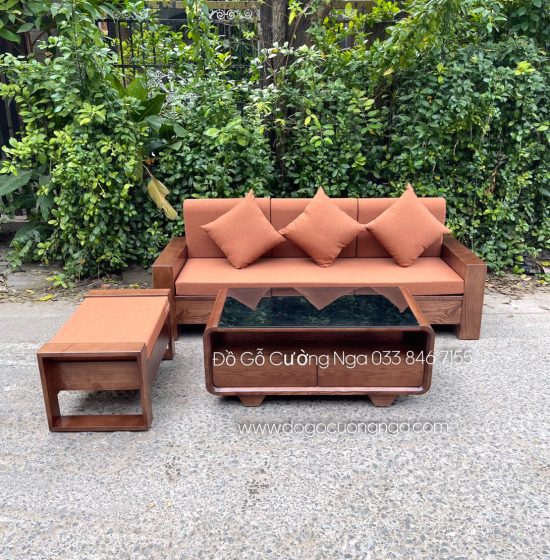 Bộ Ghế Sofa Văng Gỗ Sồi Nga 2m - Lau Màu Óc Chó Hiện Đại Kèm Nệm