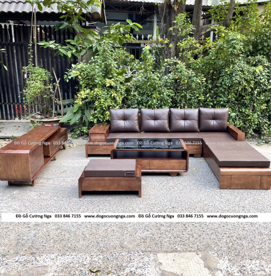 Bộ Combo Phòng Khách Gỗ Sồi Nga Lau Màu Óc Chó Hiện Đại