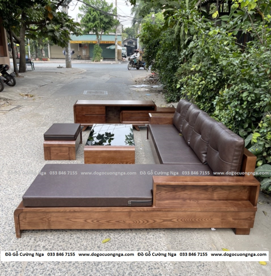 Bộ Combo Phòng Khách Gỗ Sồi Nga Lau Màu Óc Chó Hiện Đại