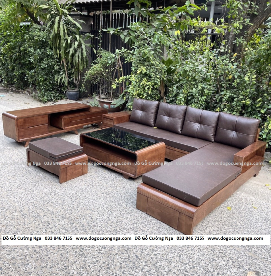 Bộ Combo Phòng Khách Gỗ Sồi Nga Lau Màu Óc Chó Hiện Đại
