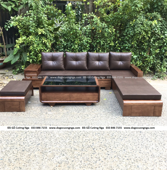 Bộ Combo Phòng Khách Gỗ Sồi Nga Lau Màu Óc Chó Hiện Đại