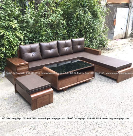 Bộ Combo Phòng Khách Gỗ Sồi Nga Lau Màu Óc Chó Hiện Đại