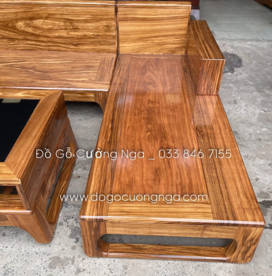 Bộ Ghế Sofa Góc L Gỗ Hương Xám Chân Hươu Cao Cấp 2m8x1m8 