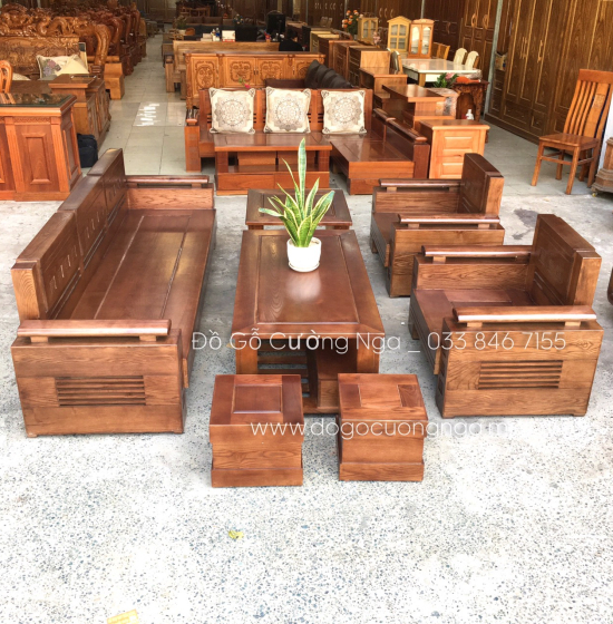 Bộ Bàn Ghế Sofa Gỗ Sồi Nga Đối Tay Trứng - Lau Màu Óc Chó
