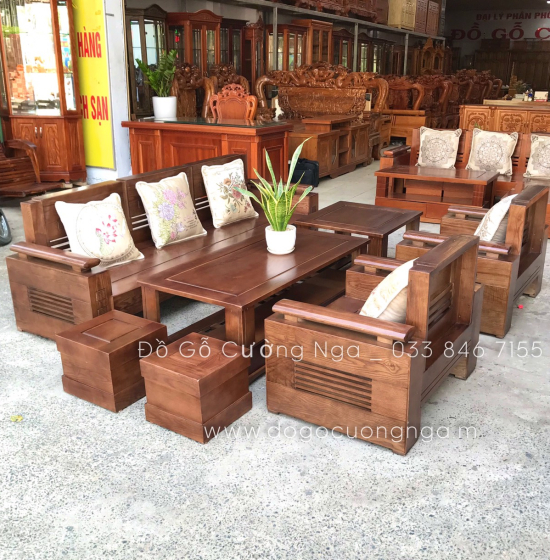 Bộ Bàn Ghế Sofa Gỗ Sồi Nga Đối Tay Trứng - Lau Màu Óc Chó