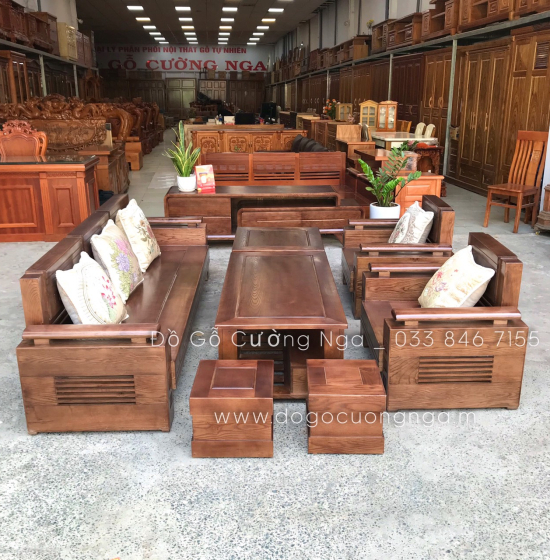 Bộ Bàn Ghế Sofa Gỗ Sồi Nga Đối Tay Trứng - Lau Màu Óc Chó
