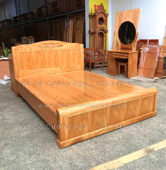 Giường gỗ gõ đỏ hiện đại mẫu hoa dây - phản liền 