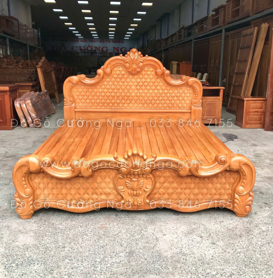 Giường Ngủ Gỗ Gõ Đỏ Cao Cấp Mẫu Tân Cổ Điển Sang Trọng