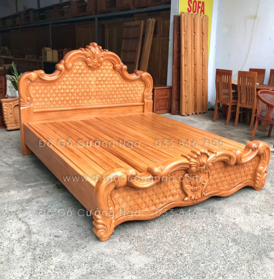 Giường Ngủ Gỗ Gõ Đỏ Cao Cấp Mẫu Tân Cổ Điển Sang Trọng