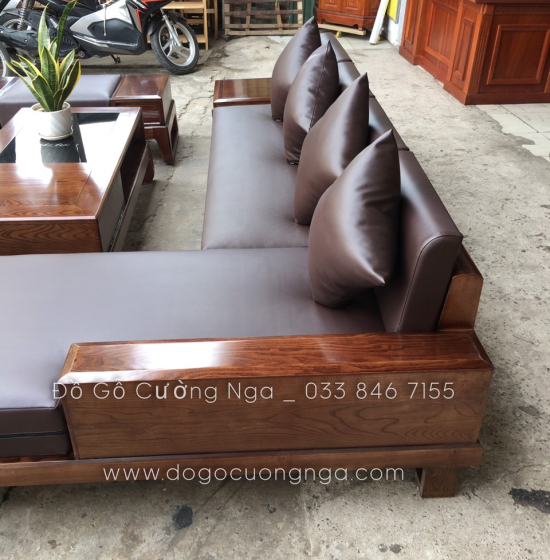 Bộ Ghế Sofa Gỗ Sồi Nga Lau Màu Óc Chó Kèm Nệm Hiện Đại 
