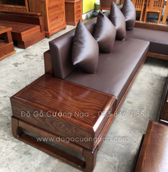 Bộ Ghế Sofa Gỗ Sồi Nga Lau Màu Óc Chó Kèm Nệm Hiện Đại 