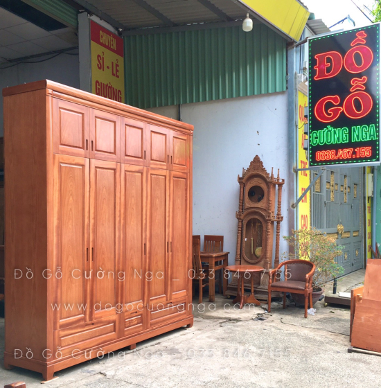 Tủ quần áo gỗ xoan đào cao 5 cánh - 2 tầng cao cấp 