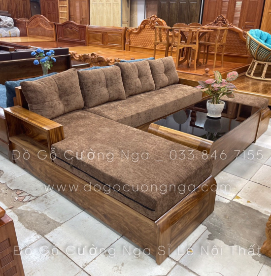 Bộ Bàn Ghế Sofa Gỗ Hương Xám 2m8x1m8 - Kèm Nệm 