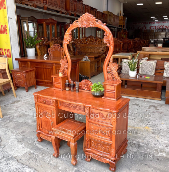 Bàn Trang Điểm Gỗ Hương Đá Cao Cấp Mẫu Hoa Hồng TĐ 013