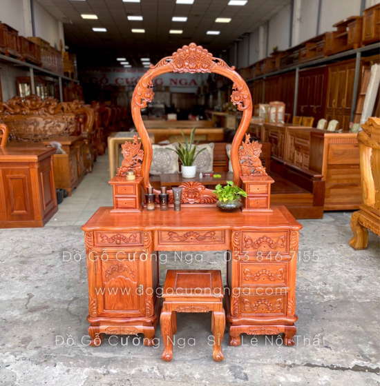 Bàn Trang Điểm Gỗ Hương Đá Cao Cấp Mẫu Hoa Hồng TĐ 013